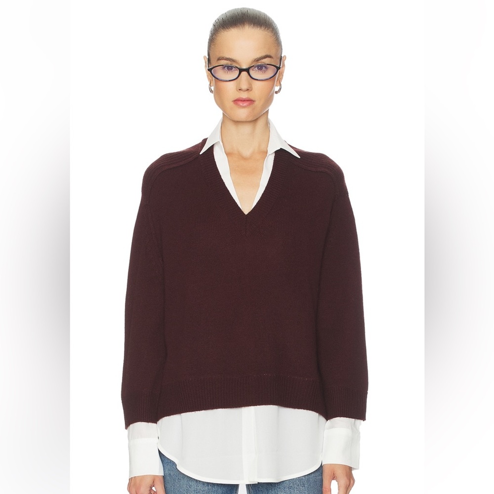Brochu Walker V-Neck Layered Pullover in Navy Stripe